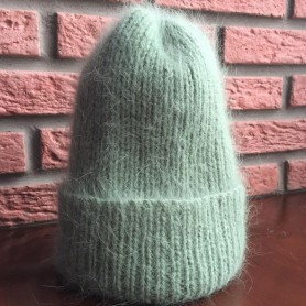 Купить Пермь Шапка вязаная из пуха норки зеленая